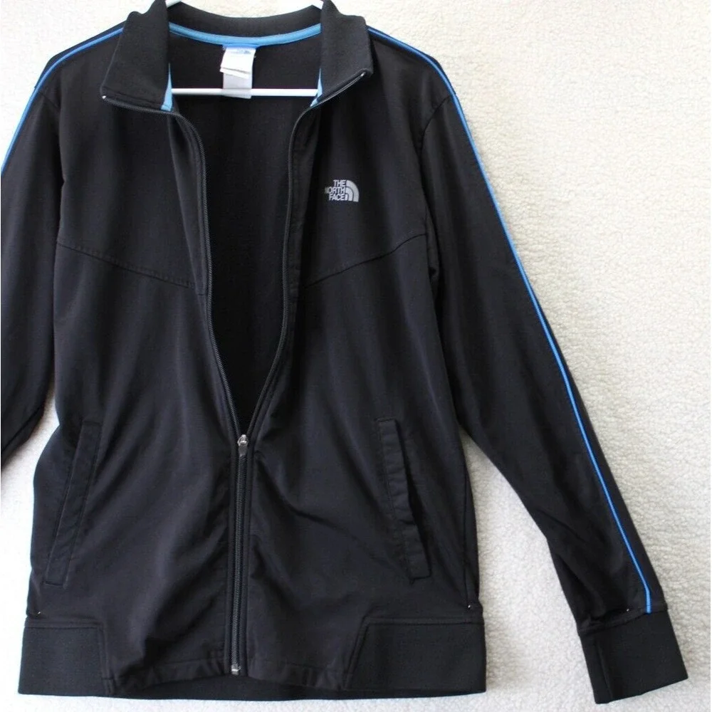 The North Face Mens Track Jacket Black Blue Trim‎ Full Zip Athletic Size M